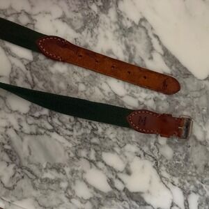 Vintage Polo Ralph Lauren Leather‎ Canvas Belt Green Brown Mens Womens